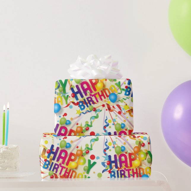 Papier Cadeau Joyeux Balons et Streamers d'anniversaire (Cadeaux de fête)