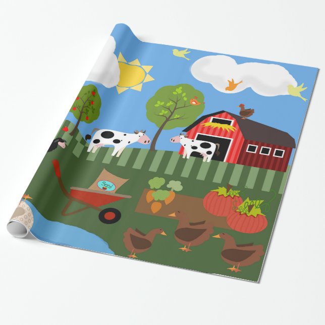 Papier Cadeau Joyeux Barnyard Animals (Med. & Lg. Images) (Déroulé)