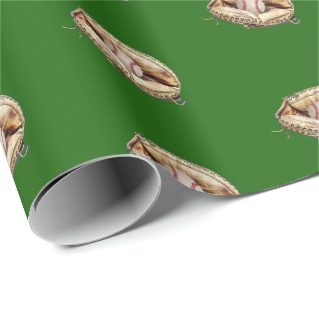 Papier Cadeau Joyeux baseball d'anniversaire en gant (Coin rond)