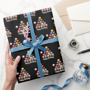 Papier Cadeau Joyeux Billard Anniversaire Balls Sur Noir