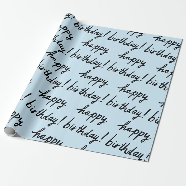 Papier Cadeau JOYEUX BIRTHDAY Handlettering Motif Black Blue (Déroulé)
