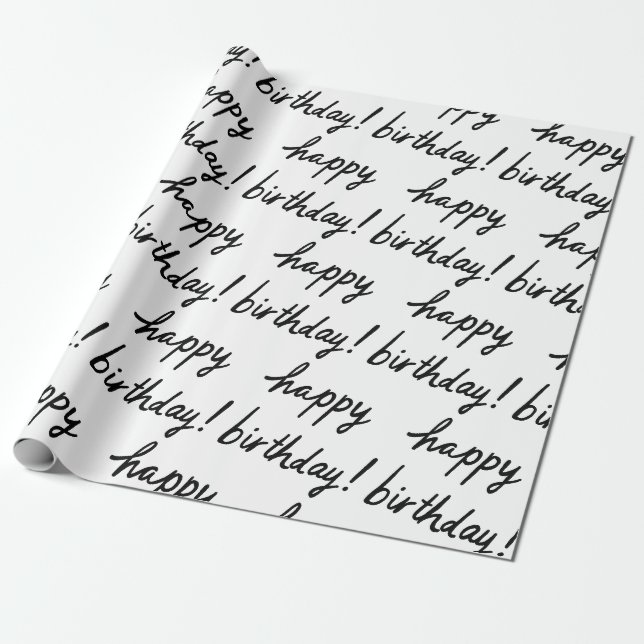 Papier Cadeau JOYEUX BIRTHDAY Handlettering Motif noir blanc (Déroulé)