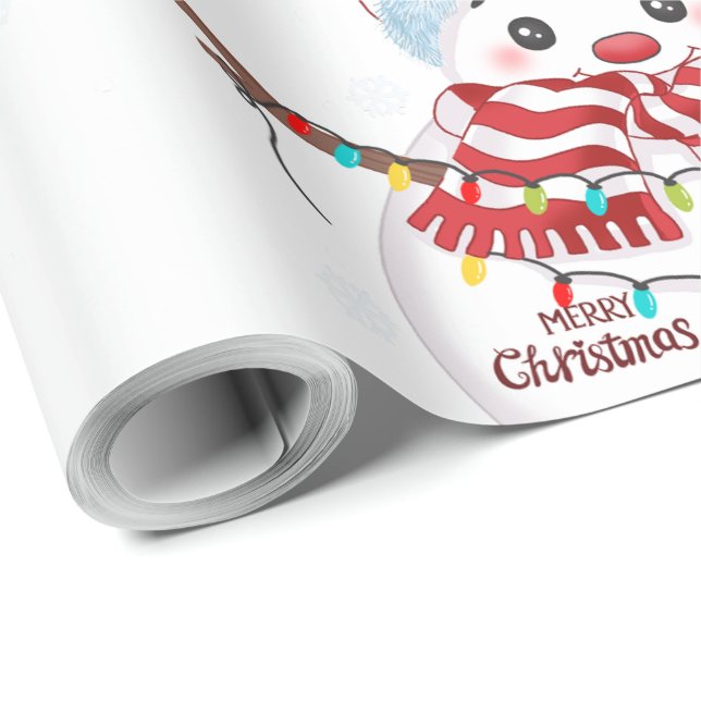 Papier Cadeau Joyeux bonhomme de neige de Noël (Coin rond)