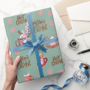 Papier Cadeau Joyeux & Bright & chaud coco sauge vert Noël