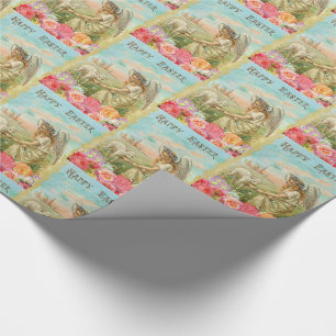 Papier Cadeau Joyeux cadeau de Pâques Vintage ange et agneau env