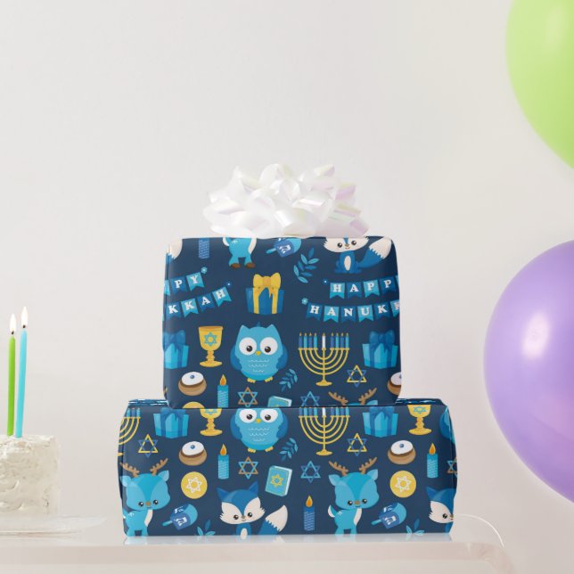 Papier Cadeau Joyeux cadeau Hanoukka Menorah Sufganiyot Cute Owl (Cadeaux de fête)