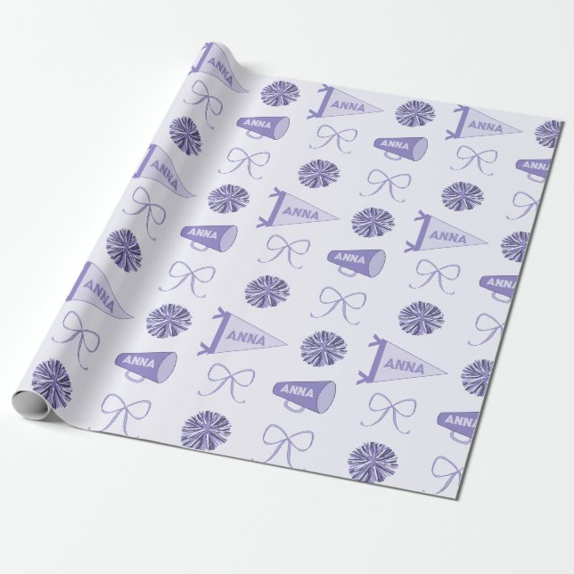 Papier Cadeau Joyeux Camp Purple Cheerleadom Pompom Anniversaire (Déroulé)