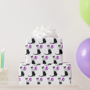 Papier Cadeau Joyeux Chat d'anniversaire avec ballon