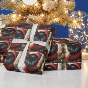 Papier Cadeau Joyeux chat noir Noël