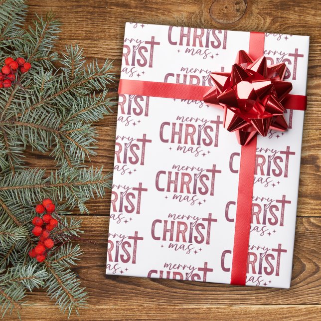 Papier Cadeau Joyeux Christ mas chrétien Religion moderne Rouge (Créateur téléchargé)