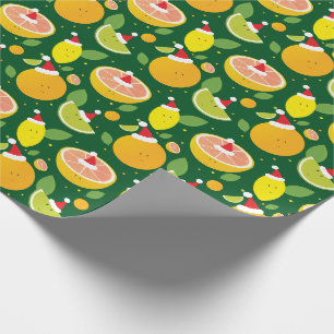 Papier Cadeau Joyeux Citrus Santa Hat Motif Lemon Orange Lime