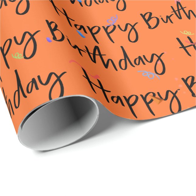 Papier Cadeau Joyeux Confetti d'anniversaire sur papier d'emball (Coin rond)