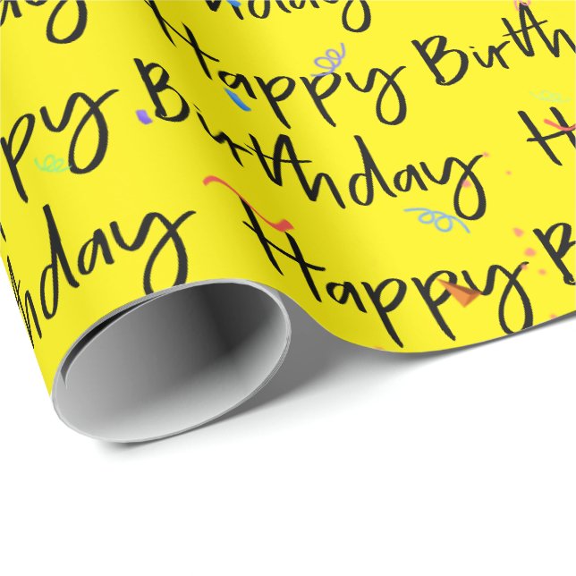 Papier Cadeau Joyeux Confetti d'anniversaire sur papier d'envelo (Coin rond)