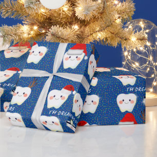 Papier Cadeau Joyeux Dents et Noël bleu neige