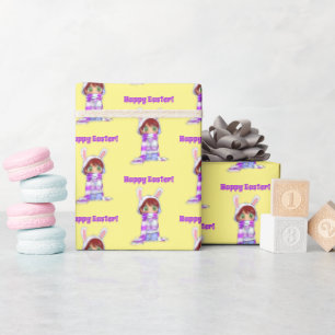 Papier Cadeau Joyeux dessin de Pâques mignonne Manga Bunny Girl