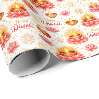 Papier Cadeau Joyeux Diwali — Diya & Lotus Aquarelle