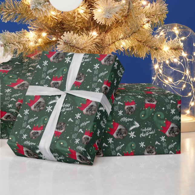 Papier Cadeau Joyeux elfe de Noël illustration nom photo (Vacances)