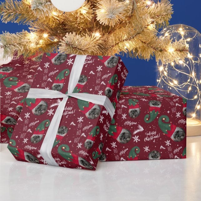Papier Cadeau Joyeux elfe de Noël illustration nom photo (Vacances)