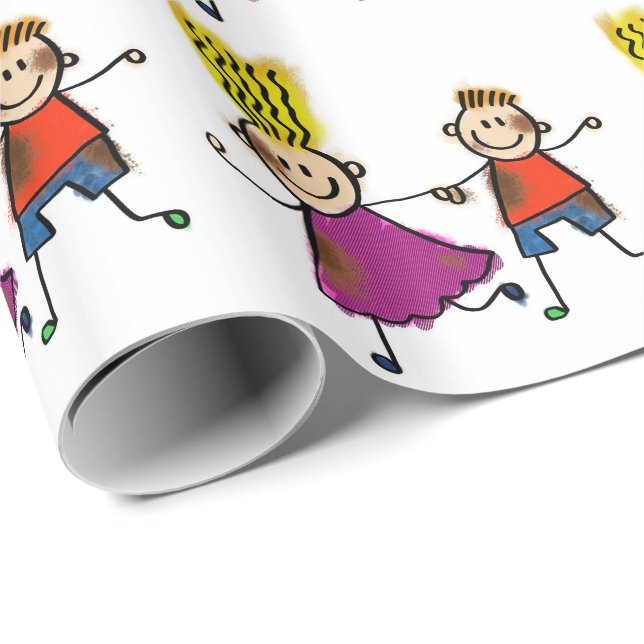 Papier Cadeau Joyeux Enfants amusants Couple Dessin Dessin Dodle (Coin rond)
