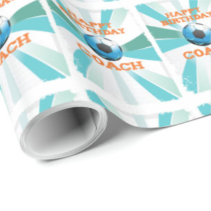 Papier Cadeau Joyeux entraîneur de football Anniversaire Orange/