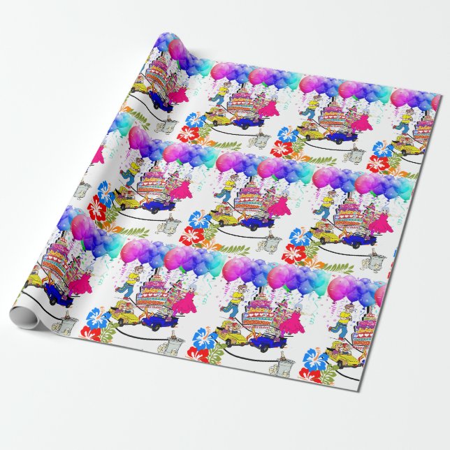 Papier Cadeau Joyeux Enveloppement du papier d'anniversaire sur  (Déroulé)