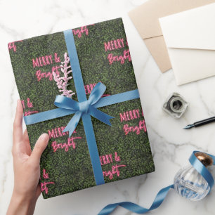 Papier Cadeau Joyeux et brillant Boxwood rose néon signe Noël
