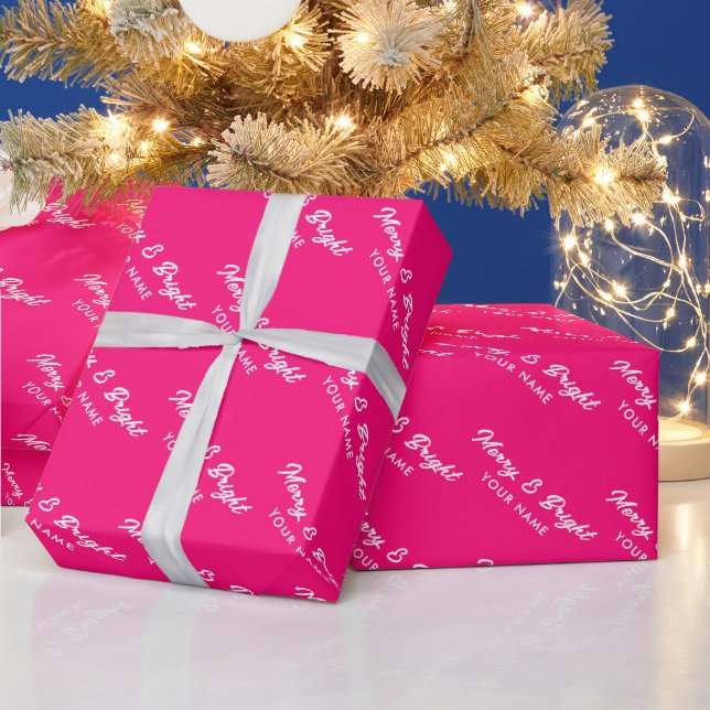 Papier Cadeau Joyeux et brillant neon rose script Noël (Vacances)