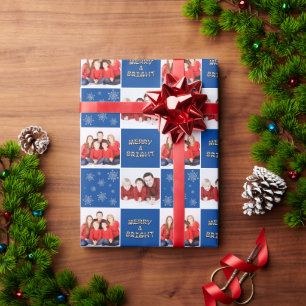 Papier Cadeau Joyeux et brillant Noël Snowflake Photo Bleu