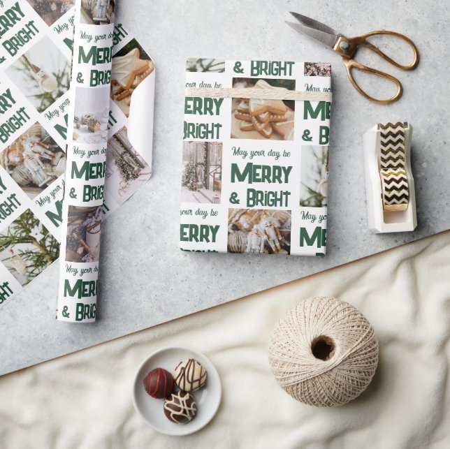 Papier Cadeau 🎄 Joyeux et lumineux Noël 🎁 Photo personnalisée (Artisanat)