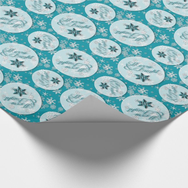 Papier Cadeau Joyeux et lumineux ・ Turquoise ・ Flammes de neige  (Coin)