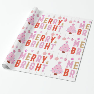 Papier Cadeau Joyeux et rose vif Papier d'enveloppement d'arbre 
