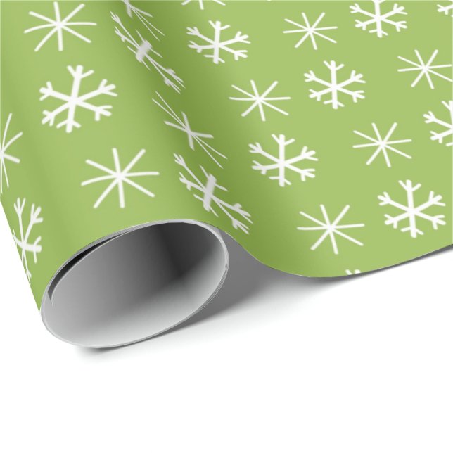 Papier Cadeau Joyeux et vert vif / Flocon blanc de Noël (Coin rond)