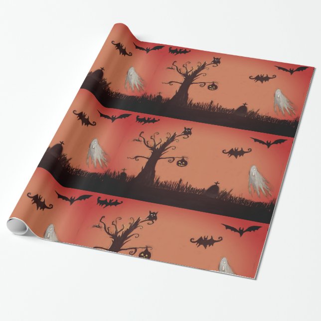 Papier Cadeau Joyeux Fantômes d'Halloween et papier d'enveloppem (Déroulé)