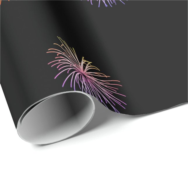 Papier Cadeau Joyeux feu d'artifice du 35e anniversaire sur noir (Coin rond)
