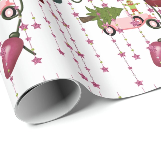Papier Cadeau Joyeux feu de Noël Pink Voiture papier d'enveloppe (Coin rond)