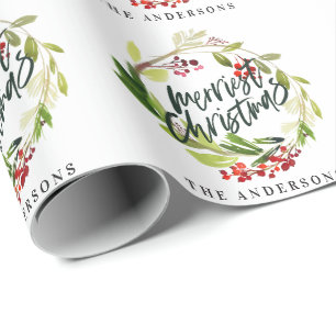 Papier Cadeau Joyeux feuillage d'aquarelle de Noël