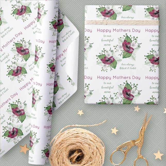 Papier Cadeau Joyeux Fleurs d'aquarelle de la Fête des Mères Per (Mothers Day floral gift wrapping paper)