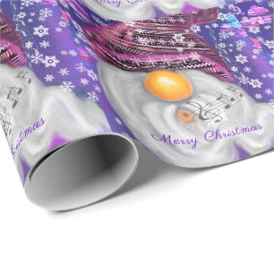 Papier Cadeau Joyeux Gnome En Casquette Violet Chante Une Chanso
