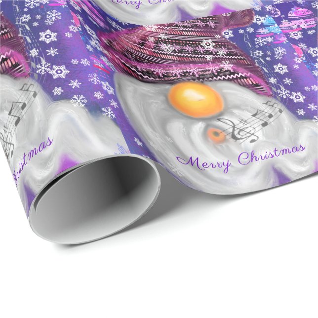 Papier Cadeau Joyeux Gnome En Casquette Violet Chante Une Chanso (Coin rond)