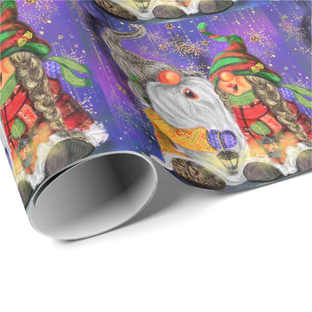 Papier Cadeau Joyeux Gnomes Papier d'enveloppement de Noël (Coin rond)