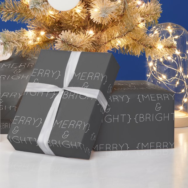 Papier Cadeau Joyeux gris et papier d'enveloppement brillant (Vacances)
