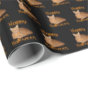 Papier Cadeau Joyeux Halloween non effrayant Tabby orange chat