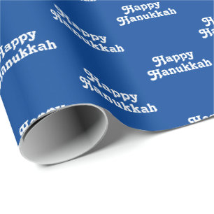 Papier Cadeau Joyeux Hanoukka bleu blanc juif Holiday mignon cad