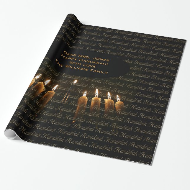 Papier Cadeau Joyeux Hanoukka Lampe Menorah éclaire la bougie Ch (Déroulé)
