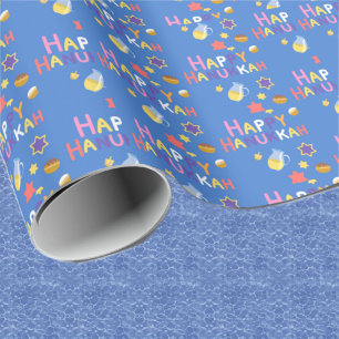 Papier Cadeau Joyeux Hanoukka Menorah Wrapping Papier