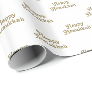 Papier Cadeau Joyeux Hanoukka or blanc or mignon motif de typogr