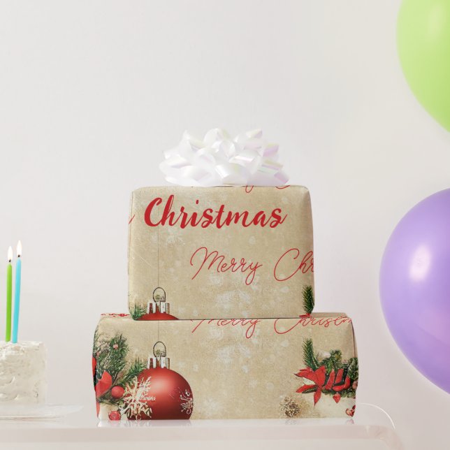 Papier Cadeau Joyeux hiver Pine de Noël Arbre Rouge Boules de ve (Cadeaux de fête)