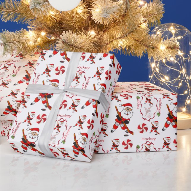Papier Cadeau Joyeux hockey de Noël Père Noël (Vacances)