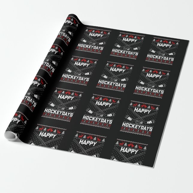 Papier Cadeau Joyeux Hockeydays Funny Christmas Ice Hockey Joueu (Déroulé)