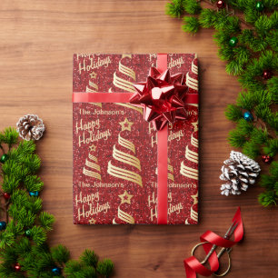 Papier Cadeau Joyeux Holiday Red Confetti et or   Noël
